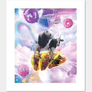 Space Panda Riding Cow Unicorn - Taco & Donut Posters and Art